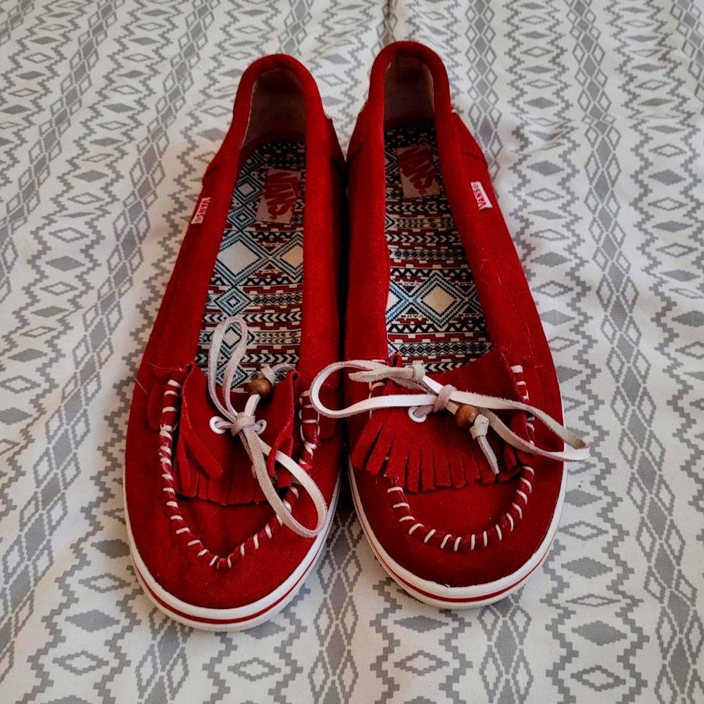 Vans red moccasin loafers.  Women's size 9.